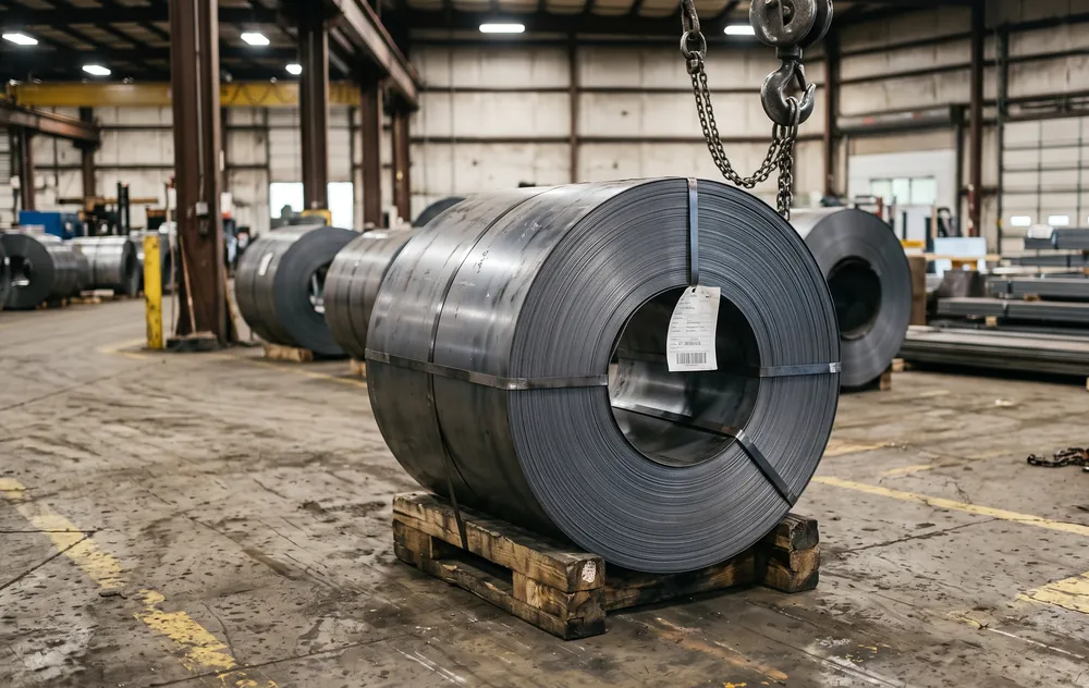 Steel coil on a cradle