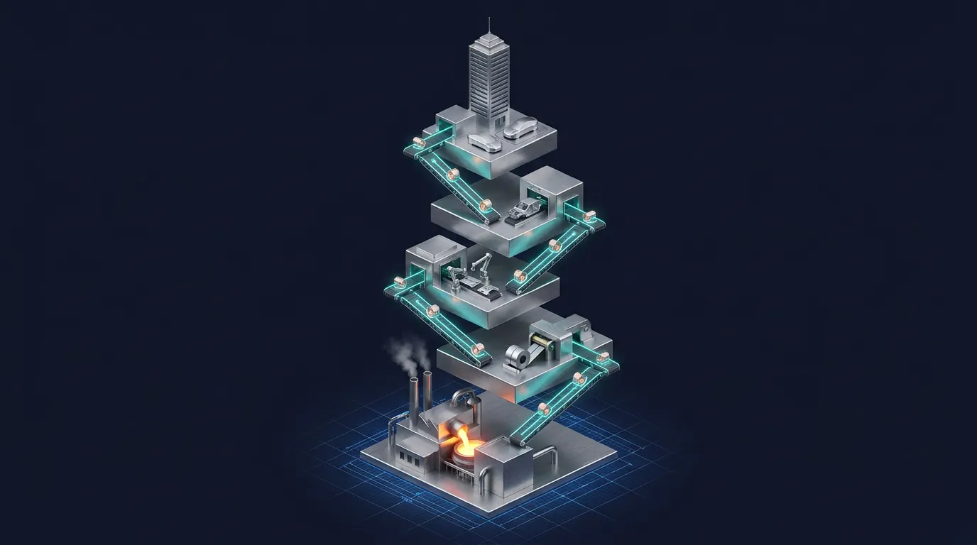 Illustration of steel moving from the mill through the supply-chain tiers